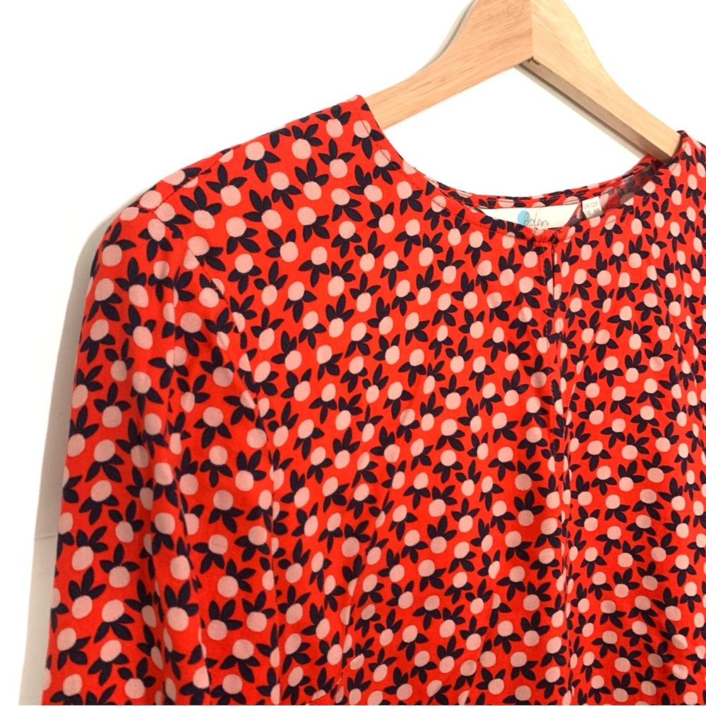 Boden Vanessa Dress Red 3/4 Sleeves Midi Length NWT Relaxed Fit Ditsy Sz 8 - Picture 3 of 16